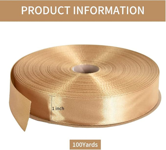 TONIFUL 1 Inch x 100yds Gold Satin Ribbon, Thin Solid Color Satin Ribbon for Gift Wrapping, Crafts, Hair Bows Making, Wedding Party Decoration, Invitation Cards, Floral Bouquets, Christmas