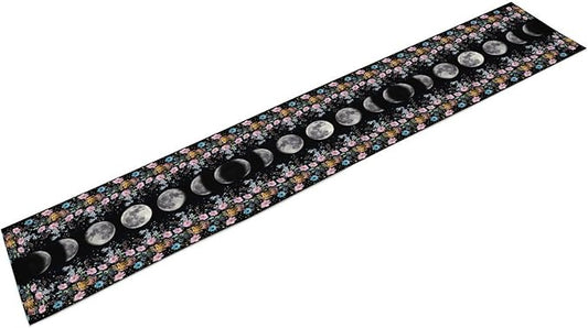Boho Floral Moon Table Runner, Spring Flower Leaves Mystical Gothic Sun Moon Table Runner for Kitchen Dining Table Home Party,13x60 Inch Purple