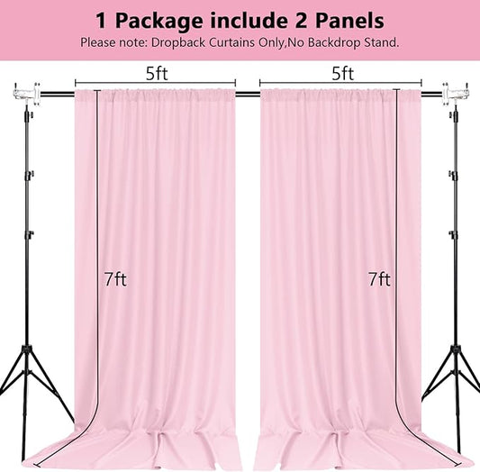 MEETSKY Pink Backdrop Curtain for Parties Rod Pocket Pink Curtains Photography Backdrop Drapes Privacy Fabric Decoration for Birthday Party Gril Baby Shower Home Decor, 5ft x 7ft, 2 Panels