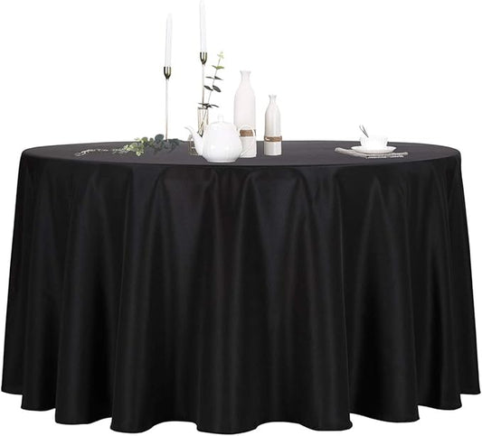 Ascoza 2pack 108 Inch Black Round Tablecloth in Polyester Fabric for Wedding/Banquet/Restaurant/Parties