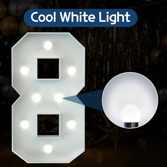 Marquee Numbers 3 Feet Tall Big Light Up Numbers 8th 18th 80th Happy Birthday Decorations Girl Boy White Anniversary Party Decor Large Cardboard Prop Backdrop Sign 8