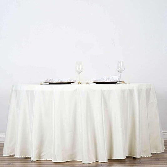 Efavormart Round Tablecloth, 132 Inch Stain & Wrinkle Resistant Washable Table Cloth, Decorative Polyester Fabric Table Cover for Banquet, Wedding, Dining- Ivory