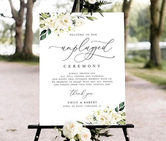 Wedding Welcome Sign, Wildflower Welcome Sign, 12" x 18" (Small), 27" (Medium), 36" (Large), Plastic, Modern, Pole Mount, Weather