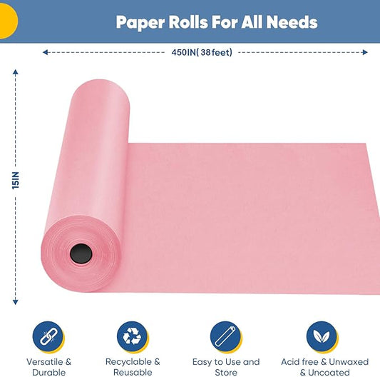 Pink Wrapping Paper 15"x450", Light Pink Bulletin Board Construction Craft Poster Color Art Coloring Decorative Paper Roll, Mother's Day Birthday Bouquet Flower Valentines Gift Wrap, Floral Supplies