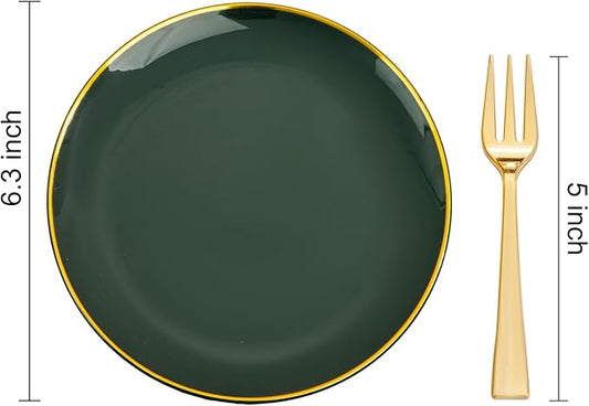 Festiva 200Pcs Green Dessert Plates 6.3" with Plastic Forks 5"- Small Disposable Plates- Dessert/Cake/Appetizer Plastic Plates include 100Plates 100Forks for Christmas Party&New Year