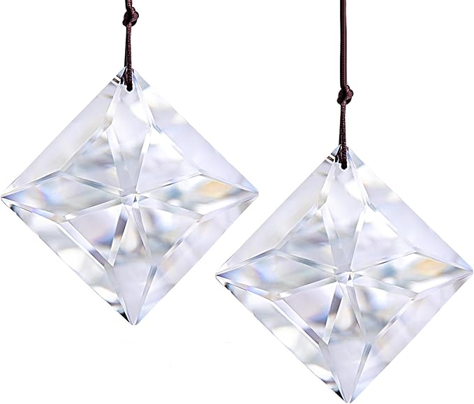 HDCRYSTALGIFTS 2PCS 50mm Clear Crystal Sun Catcher Prisms, Hanging Suncatchers with Glass Prism, Rainbow Maker for Windows, Balcony, Kitchen, Garden Decoration