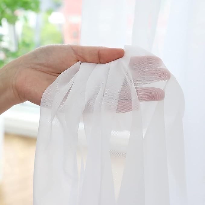 Window White Sheer Curtains 48 Inches Width 84 Inches Long 2 Panels Sheer Curtains Clear Curtains Basic Rod Pocket Panel for Home/Living Room/Bedroom/Kids Room