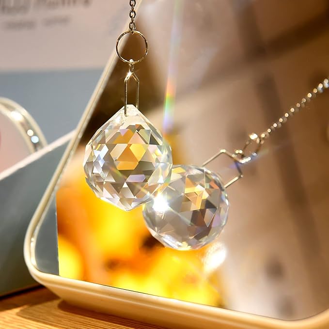 MerryNine 2 Pack Crystal Ball Prism Sun Shine Catcher Rainbow Pendants Maker, Hanging Crystals Prisms for Windows, for Feng Shui, for Gift (Clear) (40mm/1.57")