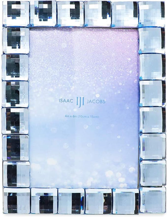 Isaac Jacobs Decorative Sparkling Light Blue Jewel Picture Frame, Photo Display & Home Décor (4x6, Light Blue)