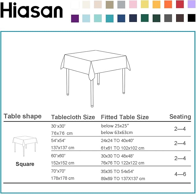 Hiasan Black Tablecloth Square - Waterproof and Wrinklr Resistant Washable Polyester Fabric Table Cloth for Dining Room and Outdoor Use, 30 x 30 Inch