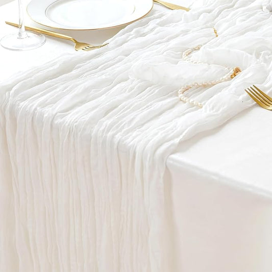 Sioloc Ivory White Cream Cheesecloth Table Runner Fall Autumn Decor for Home 10ft Table Cloth for Tea Wedding Birthday Party Baby Bridal Shower Halloween Thanksgiving