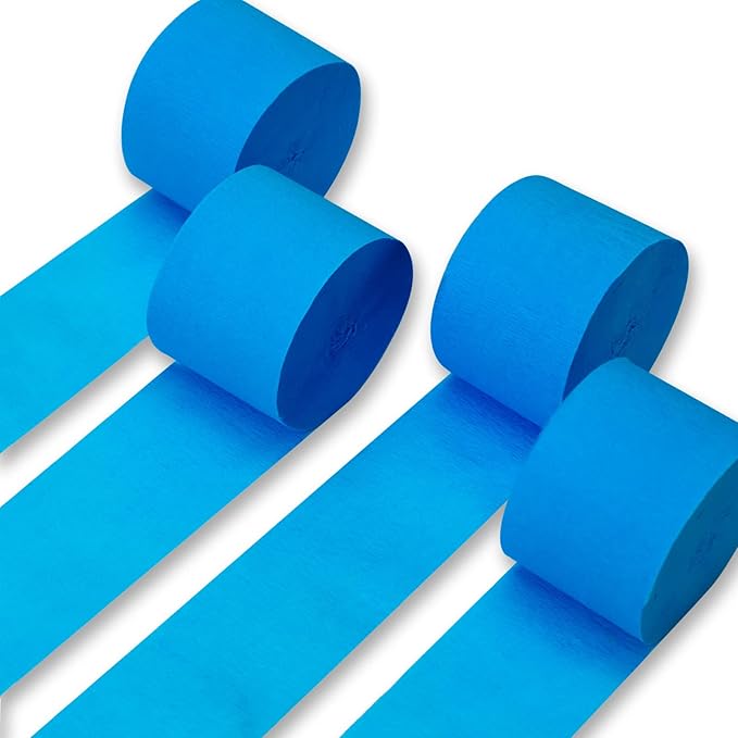 PartyWoo Crepe Paper Streamers 4 Rolls 328ft, Pack of Blue Crepe Paper for Party, Wedding, Birthday, Baby Shower Decorations (1.8 Inch x 82 Ft/Roll)