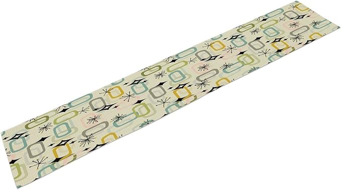 Mid Century Table Runner, Flag Retro Atomic Starburst 1950s Abstract Geometric Space Tabletop Decoration for Home Kitchen Restaurant Table Flag 13x90 Inch