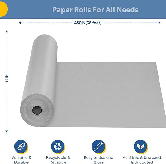 Light Grey Wrapping Paper, 15"x450" Solid Color Art Craft Decorative Paper for Eid Father’s Day Birthday Wrapping Paper, Bouquet Flower Packing Poster Bulletin Board Paper Floor Covering Table Runner