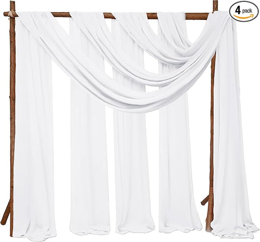 4 Panels Wedding Arch Draping Fabric 28" x 20Ft Wedding Arch Drapes Chiffon Fabric Drape Sheer Backdrop Curtain for Weddings Party Swag Ceremony Birthday Arbor Drapery Reception Ceiling Decor(White)