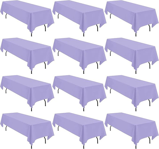 12 Pack 60 x 102 Inch Rectangle Tablecloth Lavender Polyester Tablecloth for 6 Feet Rectangle Tables,Washable Fabric Table Cloth for Wedding Dining Table Buffet Parties Camping