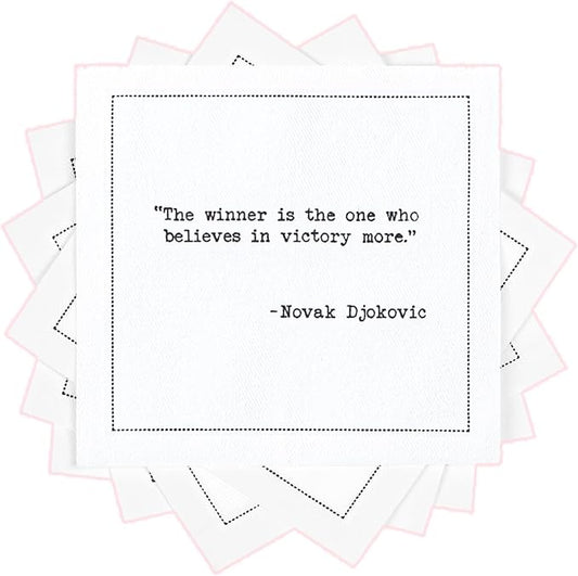 Five Star Napkins White Cocktail Napkins – 50 Luxury Cotton Disposable Cocktail Party Napkins with Quotes – 4.5" x 4.5" for Home Bars, Game Nights, Beverages, Birthdays, Weddings & Holidays
