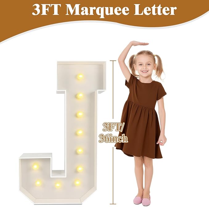 Marquee Light Up Letters: 3FT Large Decorative Signs for Party Decorations Baby Shower Birthday Wedding Engagement Anniversary, 3 Feet Tall Pre-Cut DIY Foamboard Letter T - Easy to Assemble