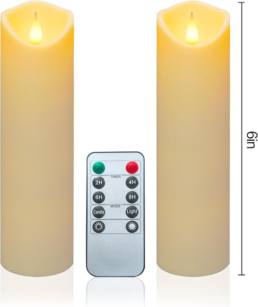 Aignis 2pcs Flameless LED Candles Battery Operated with 10-Key Remote Timer, Indoor Heat Resistant, 3D Wick with Warm Flickering Glow for Cozy Home/Wedding/Holiday Décor (D 2.2" x H 6")