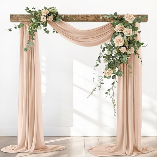 Nude Fall Sheer Elegant Arch Draping Fabric Outdoor 1 Panel 29" × 20Ft Sheer Chiffon Curtain Drapes for Wedding Ceremony Birthday Party Garden Brunch