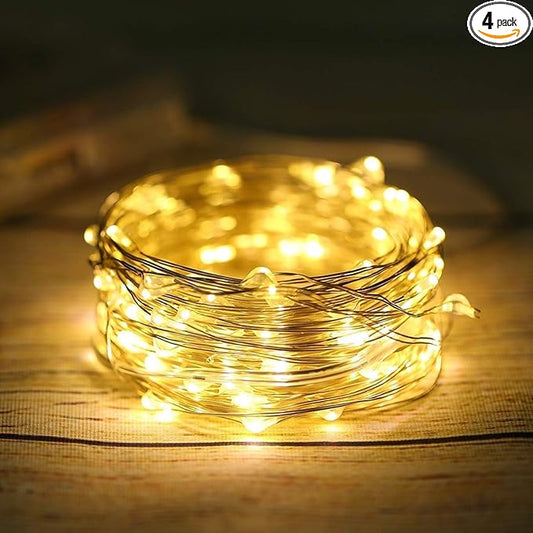 ANJAYLIA 4 Pack Fairy Lights 16.4ft 50 LED String Lights Battery Operated Mini Twinkle Starry Lights for Wedding, Party, Christmas, Decor, Warm White
