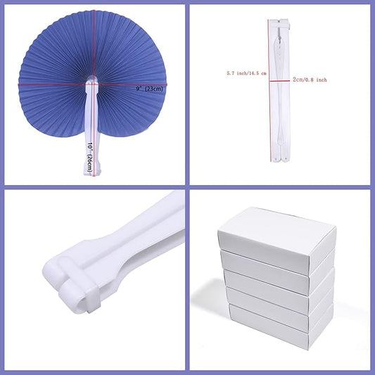 12 Packs Decorative Paper Folding Hand Fans Handheld,Navy Round Foldable Wedding Fans Chinese and Japanese Fans Bulk for Bridal Guest Church Party Favors Dancing Birthday DIY
