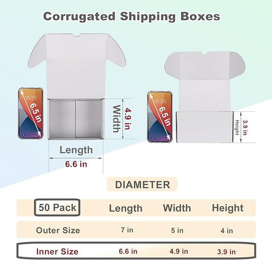 MEBRUDY 7x5x4 Inch Shipping Boxes Pack of 50, White Small Corrugated Cardboard Box for Mailing Packing Literature Mailer
