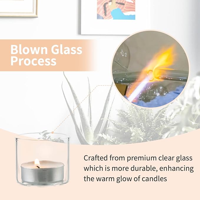 NUPTIO Glass Votive Candle Holders: Set of 12 Clear Tea Light Holders - Mini Floating Candleholders for Home Christmas Thanksgiving Party Table Centerpieces Decor (1.8 x 1.57 inch)