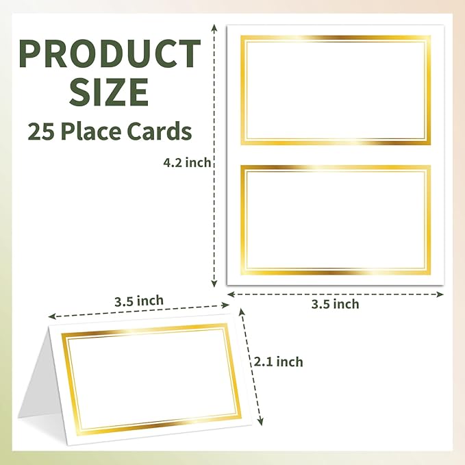 25 Premium Place Cards for Table Seating, Wedding Name Place Card with Gold Foil Border, Tent Cards for Birthday Bridal Shower Baby Shower Reception Dinner Party Decorations -A29