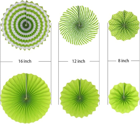 ADLKGG Party Hanging Paper Fans Set, Green Round Pattern Paper Garlands Decoration for Birthday Wedding Graduation Events Accessories, Set of 6