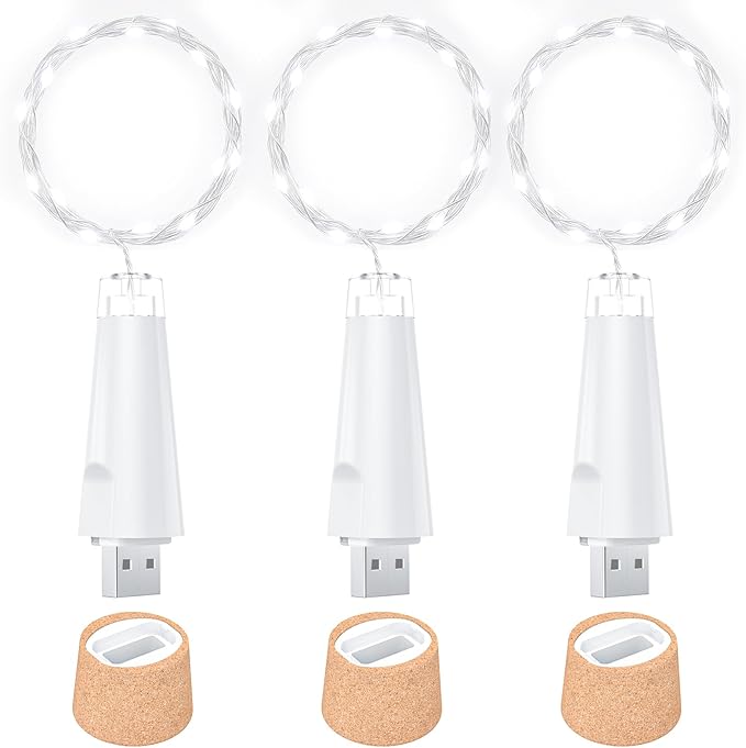USB Bottle Lights Rechargeable Wine Bottle Fairy Lights Cork LED String Lights 20 LEDs Copper Wire for Table Party DIY Decor