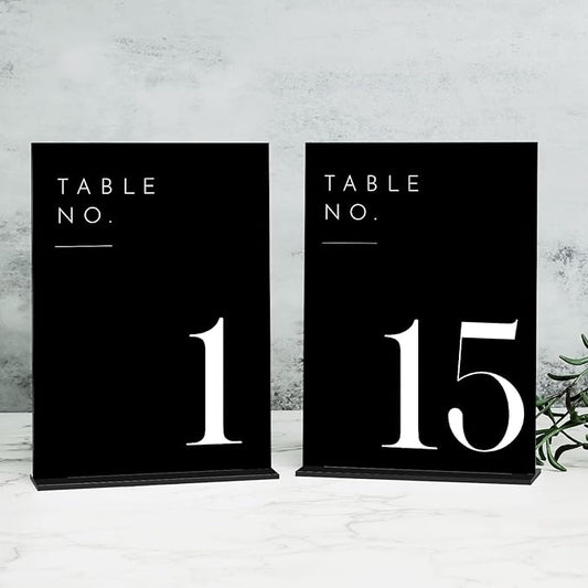 JINMURY Wedding Black Table Numbers 1-15 with Stands, 5"x7" Black Acrylic Table Numbers with White Font for Wedding Party Reception (1-15, 5"x7")