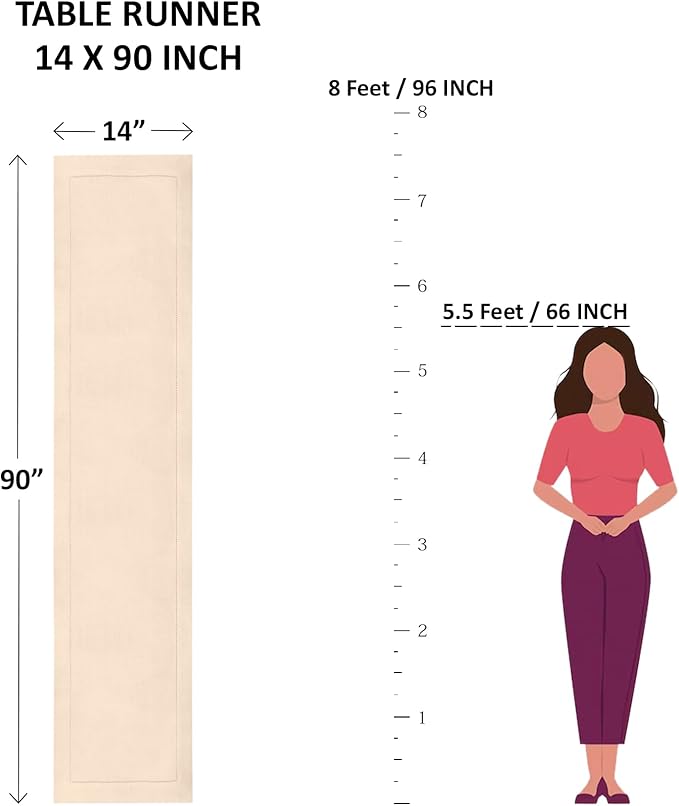 Solino Home Cotton Linen Pumpkin Table Runner 90 Inches Long - Hemstitch 14 x 90 Inch Table Runner for Fall, Autumn, Halloween, Thanksgiving, Holiday - Handcrafted and Machine Washable