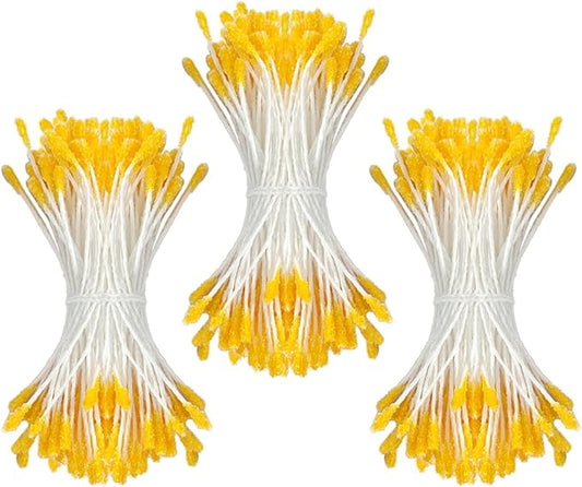 HAHIYO 700Pcs 2mm Yellow Double-Head Flower Stamen with Crystal-Like Flower Head for Handmade Floral Art Scrapbook Decoration Artificial Floral Pistils Pollen Stamens Wedding DIY Stamens