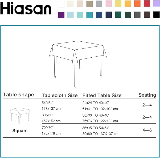 Hiasan Black Square Tablecloth - Waterproof and Spillproof Washable Fabric Table Cloth for Dining Room Kitchen, 60 x 60 Inch