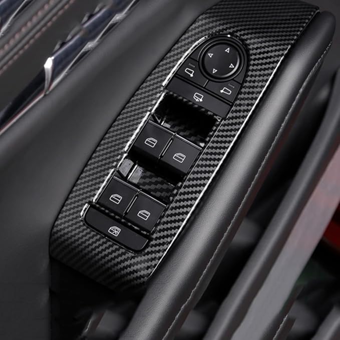 4pcs Carbon Fiber Style Front Rear Doors Window Glass Lift Switch Panel Cover Decorative Sticker Protection Car Interior Accessories for Mazda 3 2020-2025 KT12