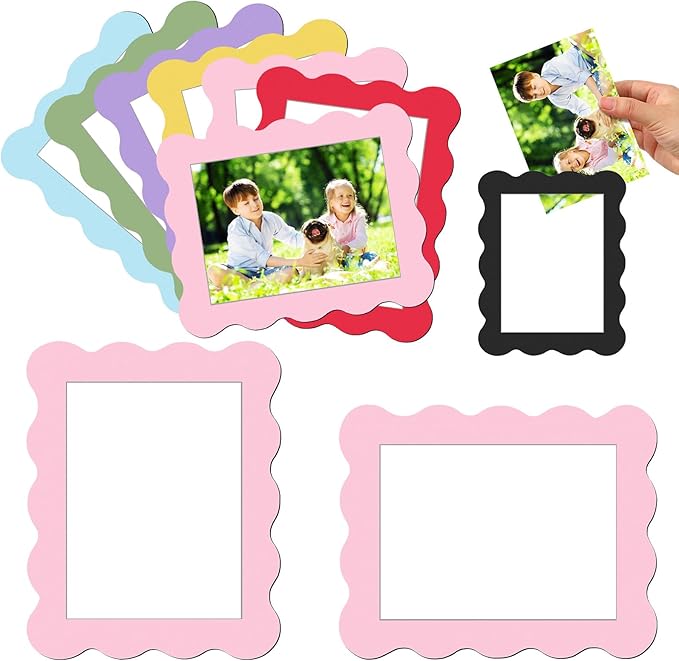 Kingdder 12 Pcs Scalloped Magnetic Picture Frame for Refrigerator 4 x 6 Pastel Reusable Picture Frame Magnets Decorative Photo Holders for Fridge Home School Office Kitchen Locker Decor