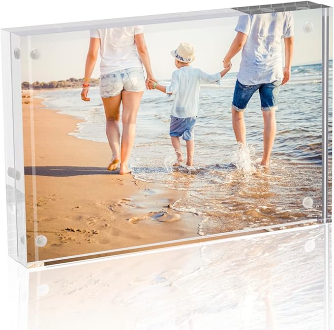 TWING Picture Frame, 8x10 Acrylic Photo Frames Horizontal Magnet Double Sided Photo Frame with Microfiber Cloth,12 + 12MM Thickness Clear Picture Frame Desktop Display