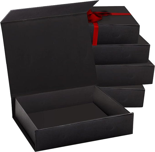 Purple Q Crafts 10 Pack Black Hard Gift Box with Magnetic Closure Lid 7" x 5" x 1.6" Rectangle Boxes For Gifts With Glossy Finish (Black, 10 Boxes)