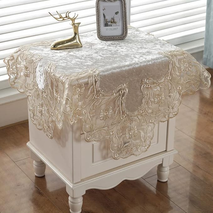 vctops Damask Lace Patchwork Tablecloth Luxury Square Small Table Cover Elegant Floral Embroidered Lace Table Cloth for Party Kitchen Dinning Picnic Decoration (Type M,32"x32")