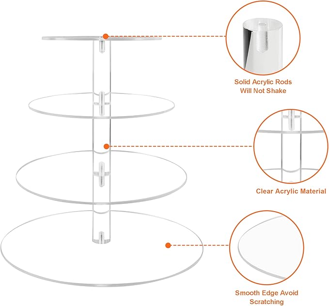 Cupcake Stand, 4 Tier Cupcake Stand for 50 Cupcakes, Round Tiered Cupcake Tower, Clear Acrylic Cupcake Holder, Dessert Stands for Party, Wedding, Birthday, Baby Shower, Halloween