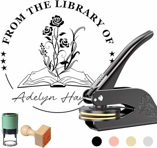 Book Embosser Personalized - Embosser Stamp Custom for Book, Cards, Paper, Napkins, Perfect for Book Lovers, Personal Library and Wedding, A Thoughtful Gift for Any Occasion - Flower 02
