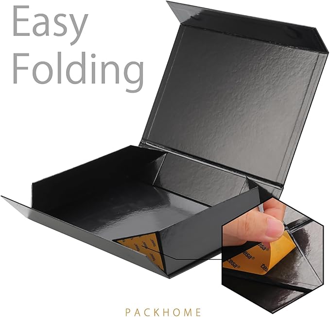 PACKHOME Gift Box 11.5x8x2.5 Inches, Sturdy Shirt Box with Magnetic Lid for Multiple Occasions (Glossy Black)