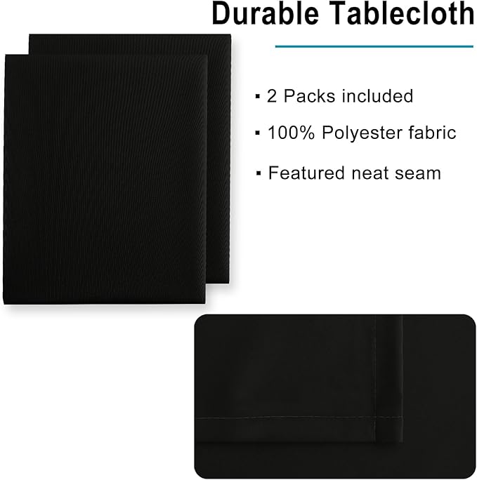 Hiasan 2 Pieces Black Tablecloth Square - Waterproof and Wrinklr Resistant Washable Polyester Fabric Table Cloth for Dining Room and Outdoor Use, 54 x 54 Inch