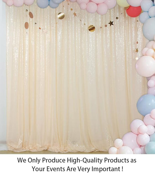 ShinyBeauty 8FT x 10FT Ivory Sequin Backdrop | Sparkle Fabric Drapes for Photoshoots | Glitter Background for Birthday Parties & Photography | Durable & Elegant Photo Backdrop