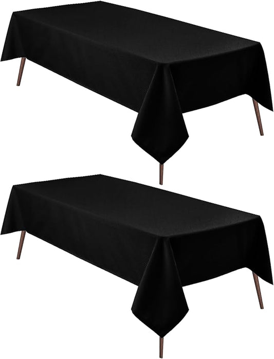 Hiasan 2 Pieces Black Tablecloth Rectangle - Waterproof and Wrinklr Resistant Washable Polyester Fabric Table Cloth for Dining Room and Outdoor Use, 60 x 84 Inch