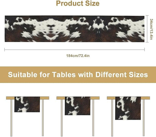 Cow Print Table Runner, Brown Cowhide Print Western Style Table Runner Country Farmhouse Cottage Cow Patten Table Decoration for Home Kitchen Dining, 13x36 Inch