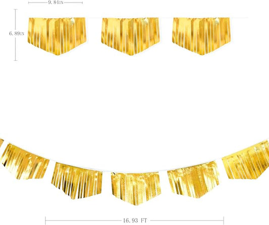 Gold Tassel Banner Double Sided Metallic Fabric Pennant Bunting Flag Garland for Graduation Birthday Anniversary Bachelorette Engagement Wedding Bridal Shower Baptism Hen Party Decorations Supplies