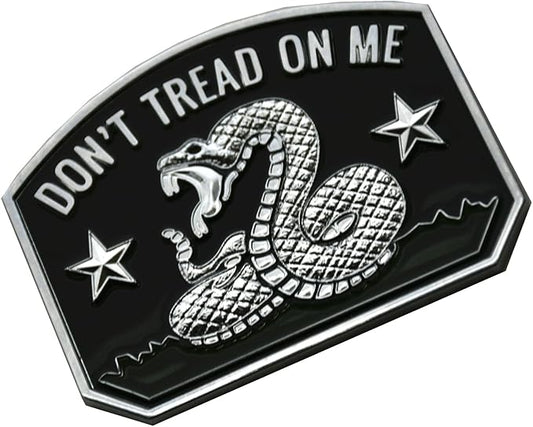 1x Gadsden Flag Rattlesnake Car Emblem 3D Decal Sticker with Don't Tread ON ME Slogan Fit for Car Truck Motorcycle Window Door and Flat Surface (Chrome)