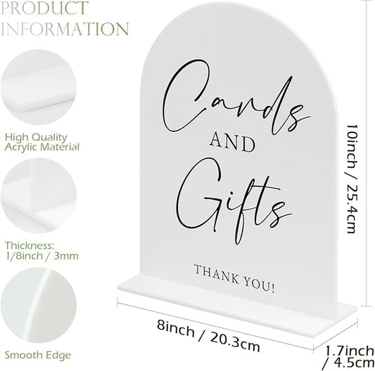White Arch Acrylic Wedding Sign- 8"x10" Cards and Gifts Sign and Base,1/8" Thick | Modern Calligraphy Arched Acrylic Table Sign for Wedding & Event Party (Cards and Gifts, 8"x10")